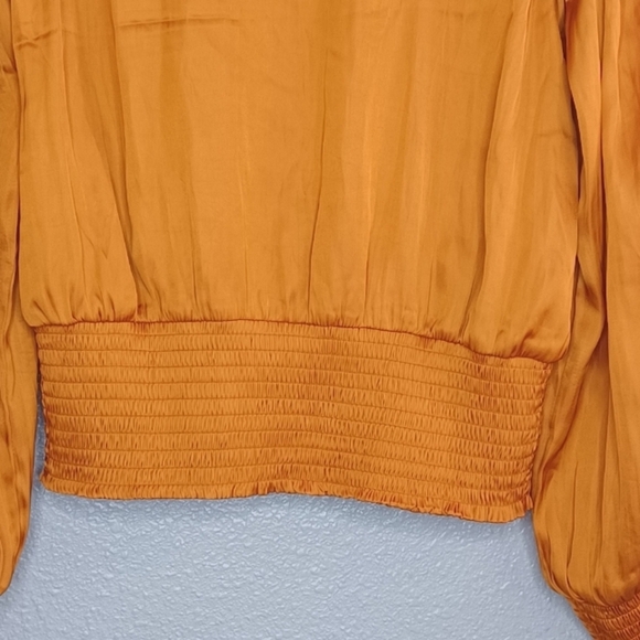 Joie Satin V-Neck Puff Sleeve Mocked Waist Blouse - Picture 7 of 15